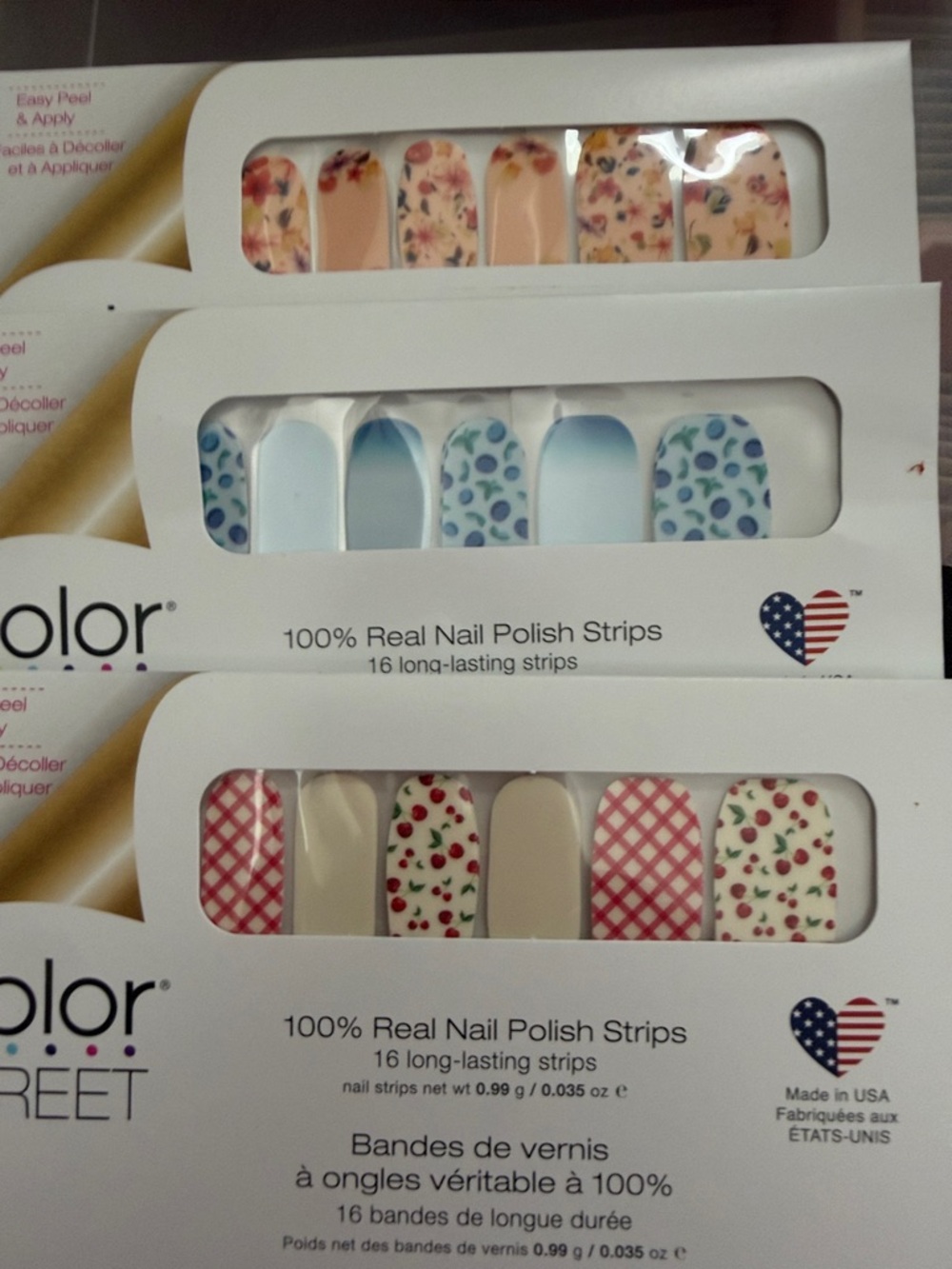 Color Street Nail Strips - Pastel Peach, Light Blue, Cream & Pink Floral Sets